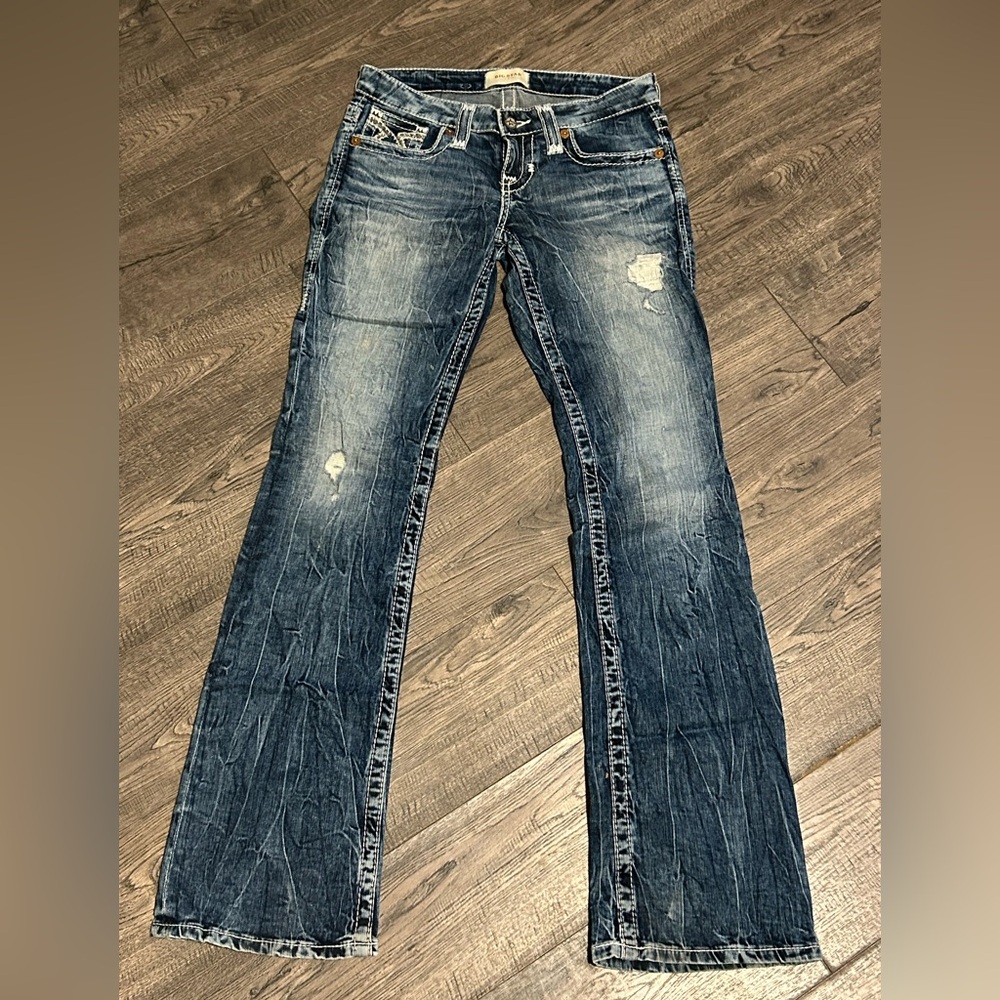 Big Star Blue Boot Cut Jeans with Distressed Detailing- Big Star Liv bootcut